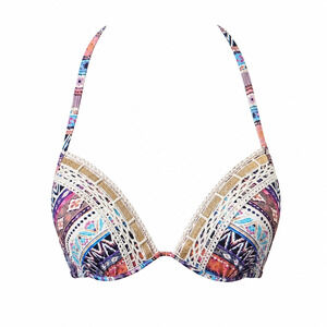 Multicolor Crochet Push Up Bikini Top Size M Beachy Boho Halter Swimwear Pool